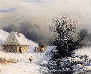 Ivan Aivazovsky Little Russian Ox Cart in Winter oil painting